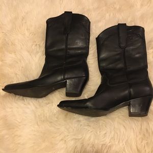 Vntg Western Calf High Leather Heel Boots